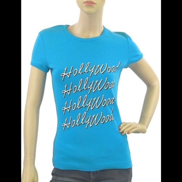 Dolce & Gabbana Tops - Dolce & Gabbana Turquoise Blue Fitted Hollywood T-shirt